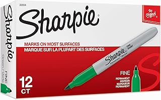 Sharpie Permanent Markers, Fine Point, Green, 12 Count