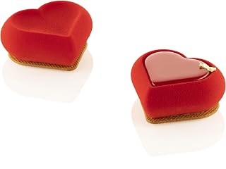 Silikomart Heartix 85 Silicone Baking Pan with 6 Indented-Heart Cavities 2.75 Inch x 3.07 Inch x 1.18 Inch High