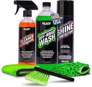 Slick Products Off-Road Wash Kit - ATV, UTV, Dirt Bike & Side by Side | 6-piece cleaning kit with Off-Road Wash, Cleaner & Degreaser, Shine & Protectant, scrub brush, wash mitt & microfiber towel