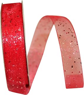 Reliant Ribbon Glitter Mono Sheer Ribbon, 5/8 Inch X 25 Yards, Watermelon