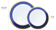 50 Piece Disposable Plates - Heavy Duty Plastic Dinnerware for Wedding Birthday Party Holiday Baby Shower - Includes 25 Dinner Plates and 25 Dessert Plates (Blue and Gold) by