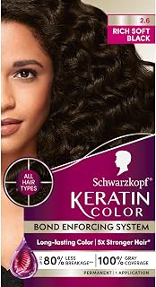 Schwarzkopf Keratin Permanent Hair Dye Cream, 2.6 Rich Soft Black, Professional Quality Color for Up to 100% Gray Coverage, Bond Enforcing System