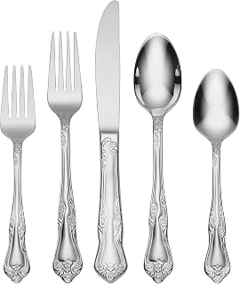 Oneida Azalea 45-Piece 18/0 Silverware Set for 8, Flatware | mirror finish, dishwasher safe | includes serving spoons and utensil set | cutlery set, wedding silverware