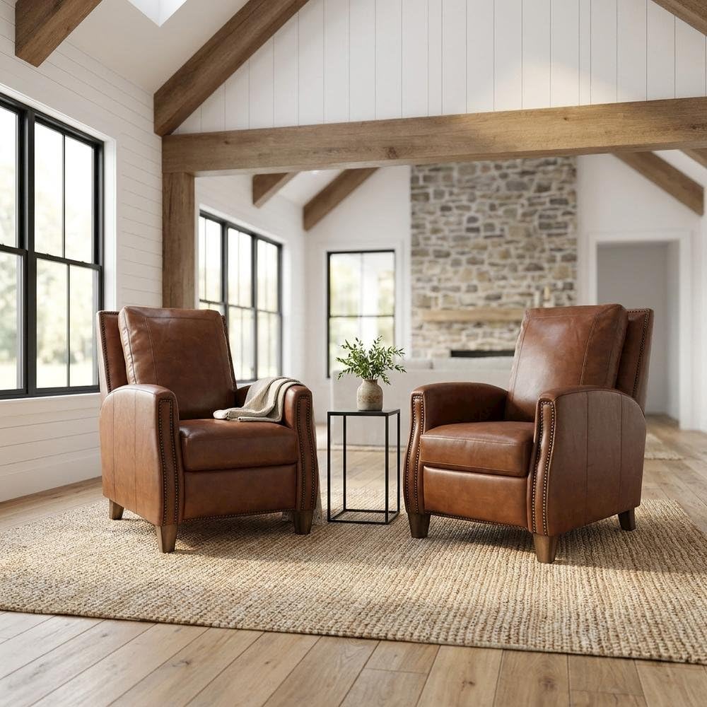 Brown Chestnut Charm Manual Recliner Two Pack by Starlight Canyon Home – Top Grain Leather with Match (X), Brown, Pack of 2