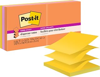 Post-it Super Sticky Dispenser Notes, 3 x 3 in, Energy Boost, 6 Pads