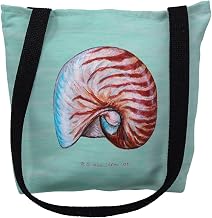 Betsy Drake TY118CS 13 x 13 in. Nautilus Shell on Aqua Small Tote Bag