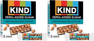 KIND ZERO Added Sugar Bars,Dark Chocolate Nuts and Sea Salt,Keto Friendly Snacks,Gluten Free,5g Protein,5 Count (Pack of 2)