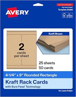 Avery Printable Rectangle Rounded Rack Cards, 4.25" x 9", Matte Kraft Brown, Sure Feed Technology, Laser/Inkjet Compatible, 50 Total, Ideal for Packaging, Displays, and More