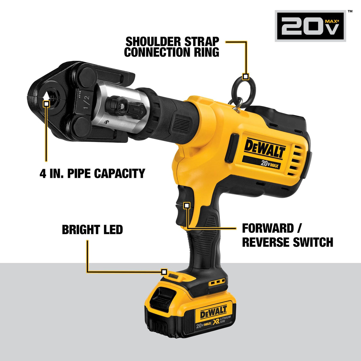 20V MAX Cordless Plumbing Pipe Press Tool Kit with Crimping Heads by DEWALT – One Size, Blend, Multi, Model DCE200M2K
