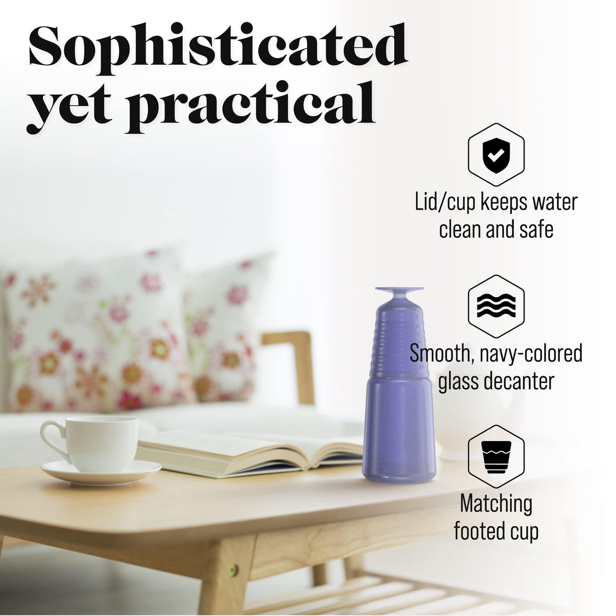 Bedside Water Carafe With Tumbler - Navy by American Atelier – 11" H x 4" L x 4" W, 32.0 fluid_ounces, Glass, Navy, Pack of 2