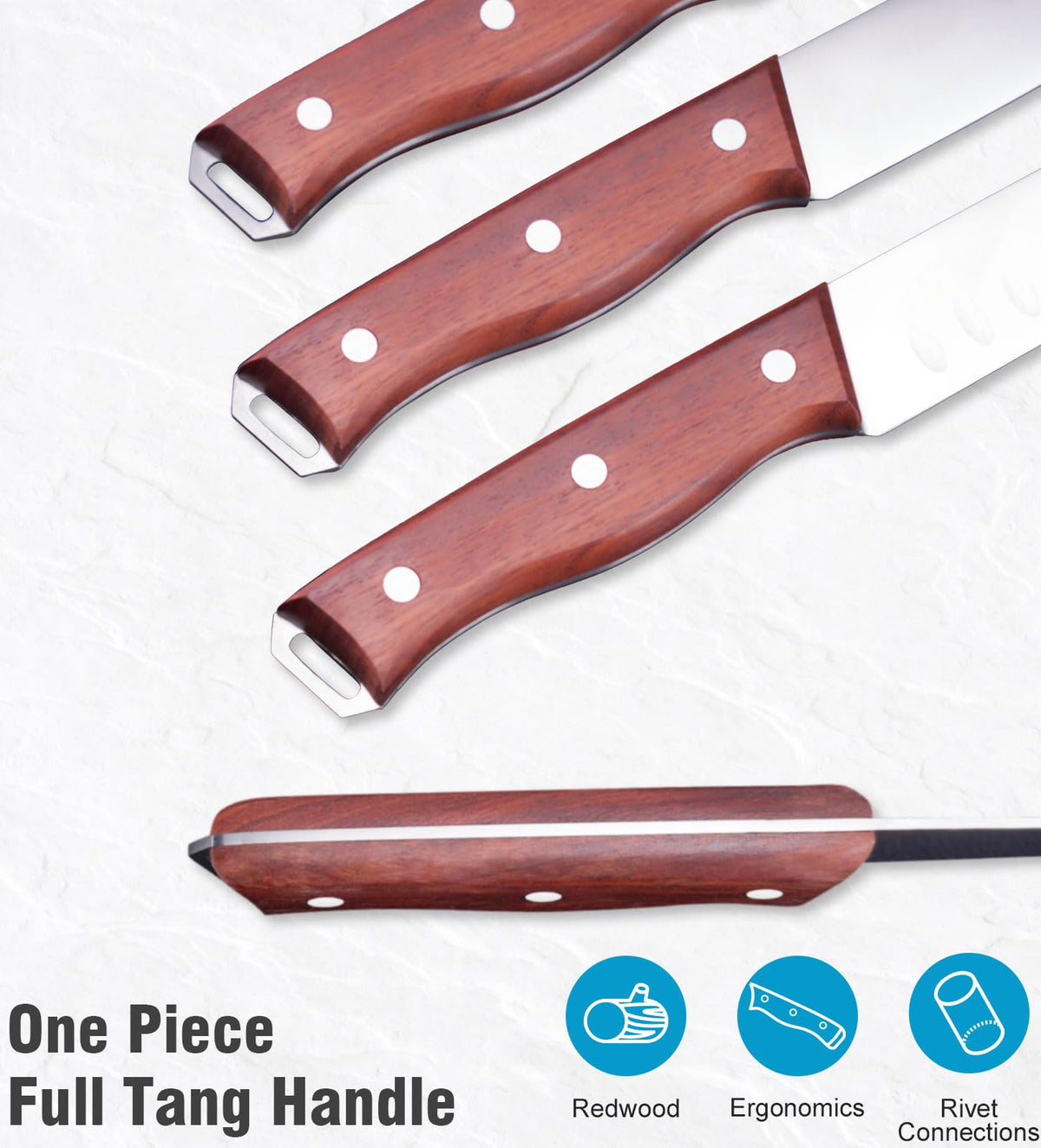 Naitesen Butcher Knife Set, 3 Piece High Carbon Steel, Redwood Handle