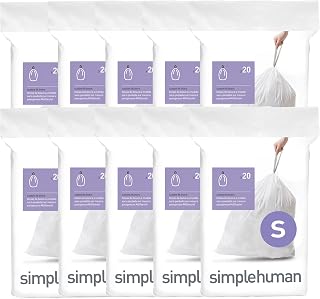 simplehuman Code S 200 Count Custom Fit Liners, Drawstring Kitchen Trash Bags, One-by-One Mess-Free Dispense, Extra Thick & Double Seamed, 50% PCR Plastic, 16 Liter / 4.2 Gallon, White