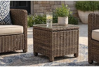 Bradenton Weathered Brown Wicker Rectangular Side Table, Durable Plastic Rattan, Weather-Resistant Material, Patio, Garden, Outdoor Living