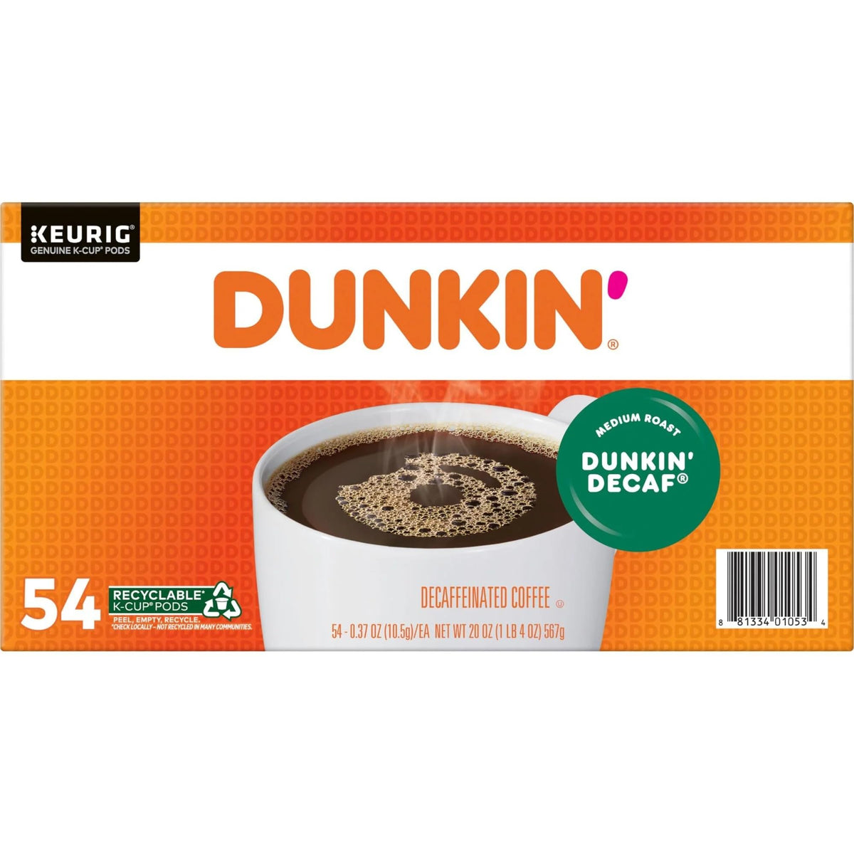 Dunkin' Unflavored / 54 Count (Pack of 1) / 1 Single-Serve Capsules & Pods