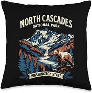 North Cascades National Park Washington Vintage Design Throw Pillow