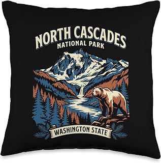 North Cascades National Park Washington Vintage Design Throw Pillow