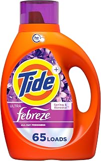 Tide Ultra Febreze Liquid Laundry Detergent, Spring and Renewal scent, 92 fl oz, 65 Loads, Laundry Detergent Liquid with All-Day Freshness