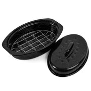 Vankutl Roasting Pan with Rack and Lid, 13 Inch Carbon Steel, Black