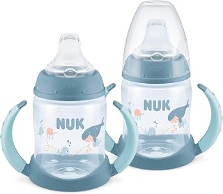 NUK First Choice Learner Cup 2.0, 5 oz. Sippy Cup with Handles, Spill Proof, Leak Proof Soft Straw Cup, 2-pack