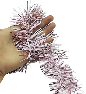 36 FT Christmas Tinsel Garland for Christmas Tree Decorations and Wedding Party, Rose Gold & White