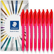 STAEDTLER 4230 Retractable Ballpoint Pen, Pack of 8 in Envelope, Red | Triangular Barrell, 1.0mm Line Width, Everyday Writing Pens, Home, Office, Work, Study