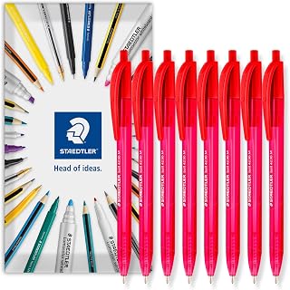 STAEDTLER 4230 Retractable Ballpoint Pen, Pack of 8 in Envelope, Red | Triangular Barrell, 1.0mm Line Width, Everyday Writing Pens, Home, Office, Work, Study