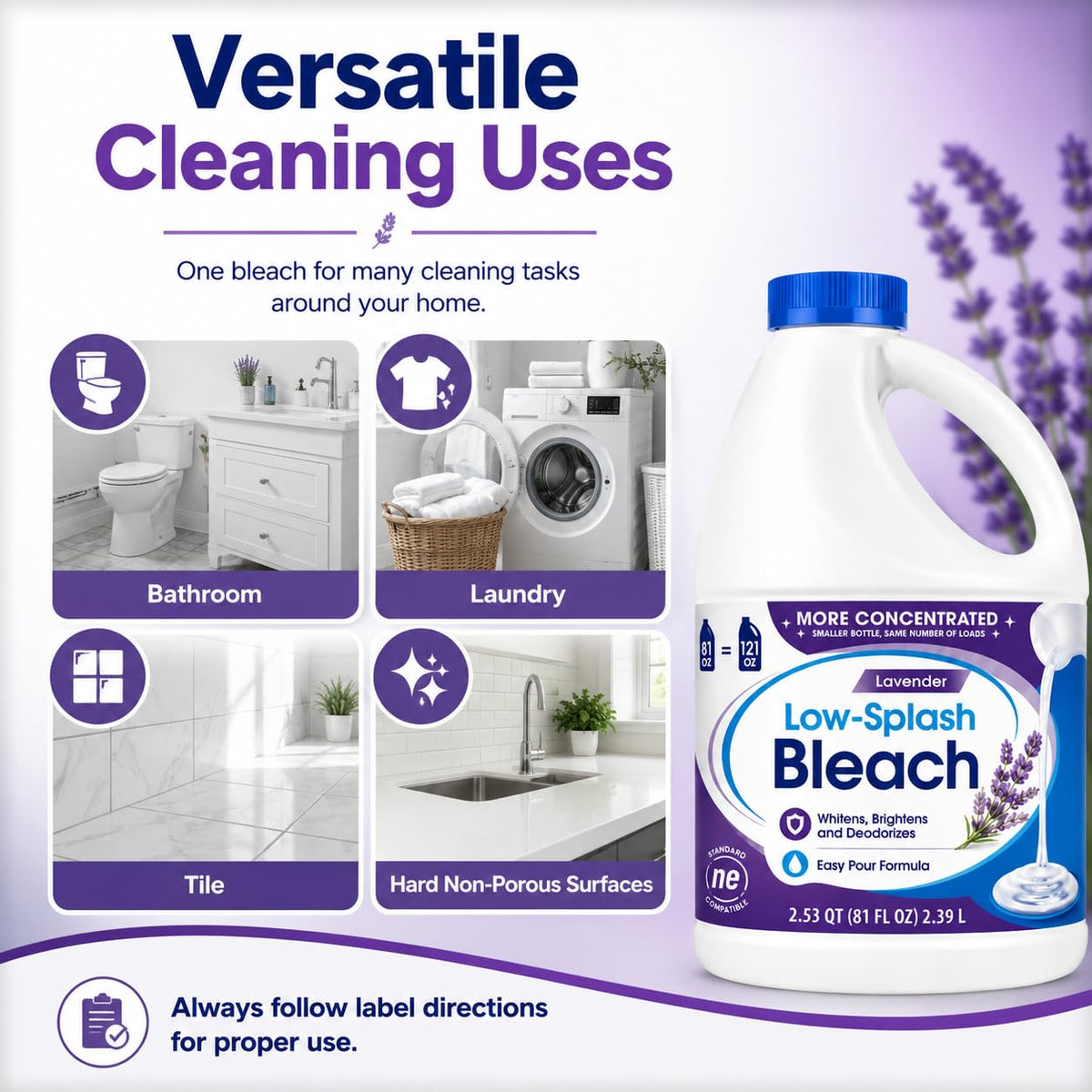 Low Splash Bleach by Generic – 81 Fl Oz (Pack of 1), Model RHLV-81-LV