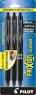 PILOT FriXion Clicker Erasable Pens, Fine Point 0.7 mm, Black Ink, 3-Pack