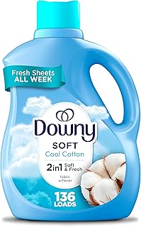 Downy Soft, 2 in 1 Soft and Fresh Liquid Fabric Softener, Cool Cotton, 100 fl oz, 136 Loads, Fabric Conditioner Liquid provides softness and freshness for fabrics