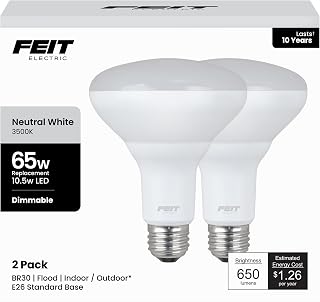 Feit Electric BR30 LED Flood Light Bulb, 65W Eq, Neutral White, 2 Pack