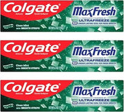 Colgate Max Fresh Toothpaste with Mini Breath Strips, Clean Mint Fluoride Toothpaste for Bad Breath, Long-Lasting Fresh Breath, Helps Fight Cavities, Fresh Mint Gel, 6.3 oz Tube, 3-Pack