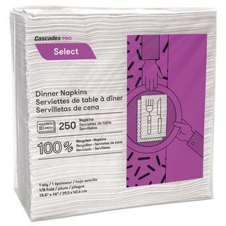 Cascades PRO Select Dinner Napkins by Cascades Tissue Group – 15.5 x 16 inches, Paper, White, Pack of 3000, Model N050