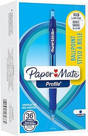 Paper Mate Profile Ballpoint Pen, Retractable, Bold 1.4 Mm, Blue Ink, Blue Barrel, 36/pack