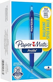Paper Mate Profile Ballpoint Pen, Retractable, Bold 1.4 Mm, Blue Ink, Blue Barrel, 36/pack