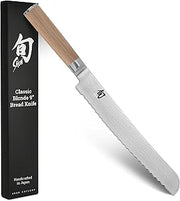 Shun Classic Blonde 9" Bread Knife | Handcrafted Japanese Serrated Knife, Slicing Tool, VG-MAX Core, Damascus Stainless Steel Cladding, Pakkawood Handle