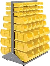 Global Industrial Double-Sided Mobile Rack with (100) Blue Bins, 36x25-1/2x55