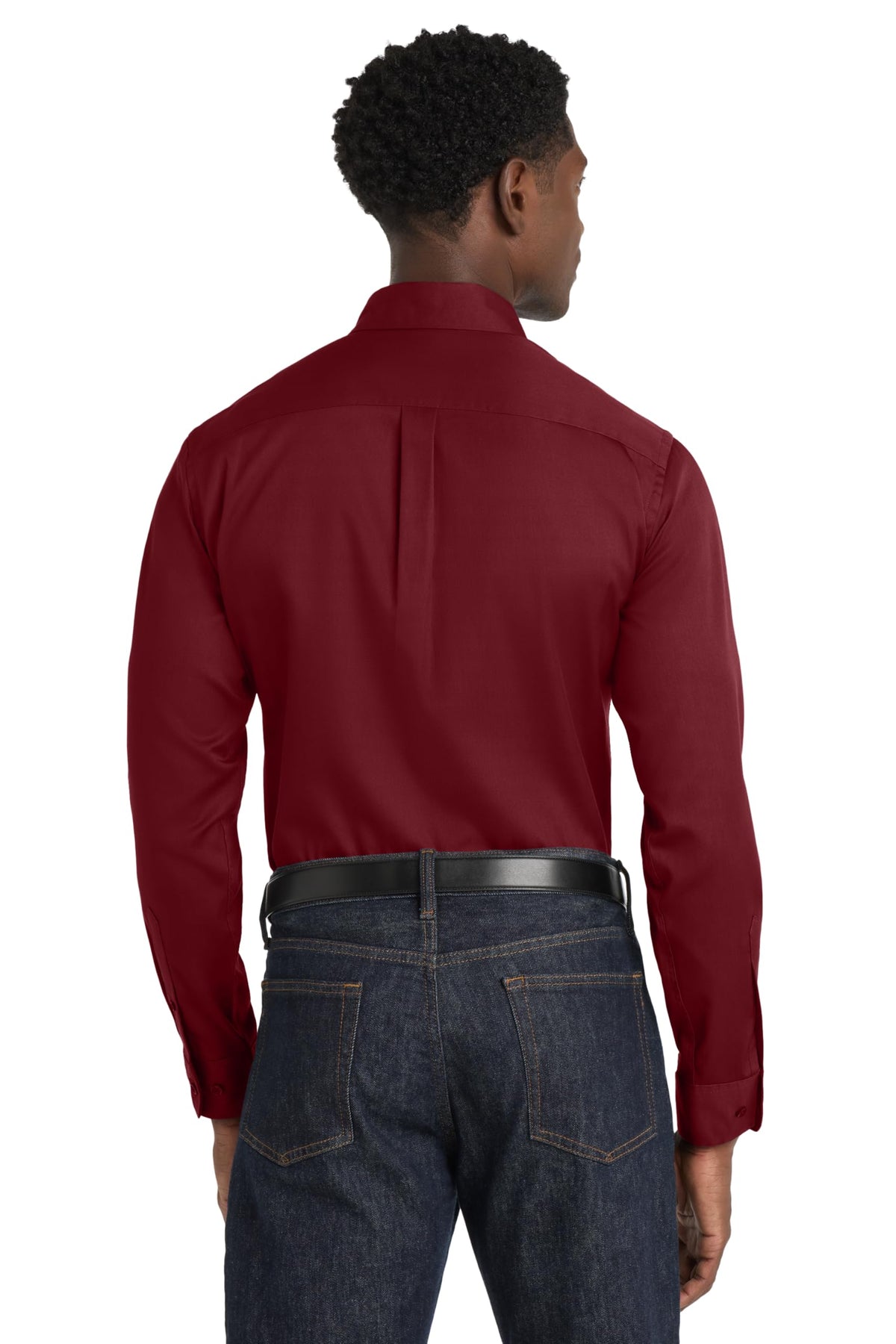 Men's SuperPro React Twill Long Sleeve Button-Down Shirt Burgundy by Port Authority – X-Large, Stain, Burgundy, Model W808