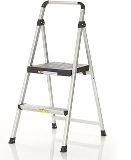 Cosco 2 Step Lite Solutions Folding Step Stool, Aluminum/Black