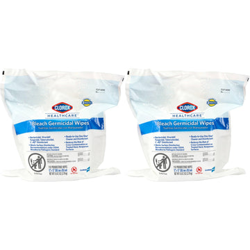 Clorox Healthcare Bleach Germicidal Wipes, 12" x 12", Refill for Bucket, 110 Count Pouch, Pack of 2 (Package May Vary)