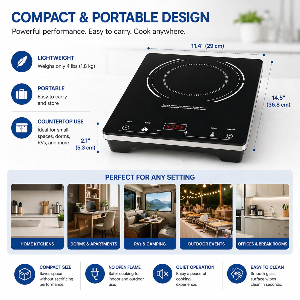 Portable Induction Cooktop by Eurodib – Large, Polypropylene, Black, Model C1823
