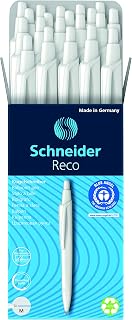 Schneider Reco Ballpoint Pen, M (Medium), Refillable and Retractable, White Barrel, Box of 20 Pens, Blue Ink (131850)