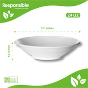 24 oz Disposable Bowls I Tree-Less™ Compostable Molded Fiber Noodle Bowls I Extra Strength I No Added PFAS I Classic White (500 Count) by Responsible Products – 24 oz (500 Count)