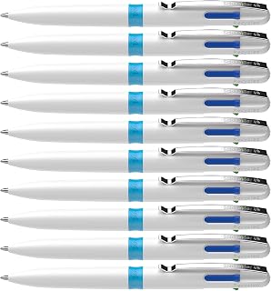 Schneider Take 4 Ballpoint Pen M (Medium), Refillable + Retractable, White Barrel, 4-In-1 Multicolor Inks: Black, Red, Blue, Green, Box of 10 Pens (138049)