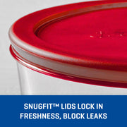 SnugFitTM Round Food Storage Containers with Lids (4-Piece by Anchor Hocking – 4 Cup, 4.0 cups, Glass, Red, Pack of 4