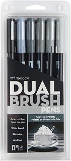 Tombow Dual Brush Pen Art Markers, Grayscale, 6-Pack