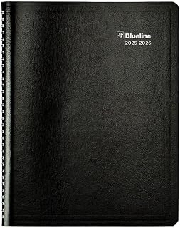 Blueline Essential Academic Monthly Planner, 14 Months, July 2025 to August 2026, Twin-Wire Binding, Soft Vicuana Cover, 11" x 8.5", Black (CA701.BLK-26)