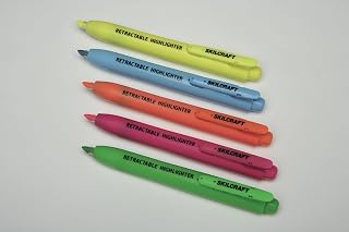 AbilityOne 7520015548211 - Retractable Chisel Tip Highlighter - 5 Color Set - Blue, Green, Orange, Pink & Yellow Ink - 5 units