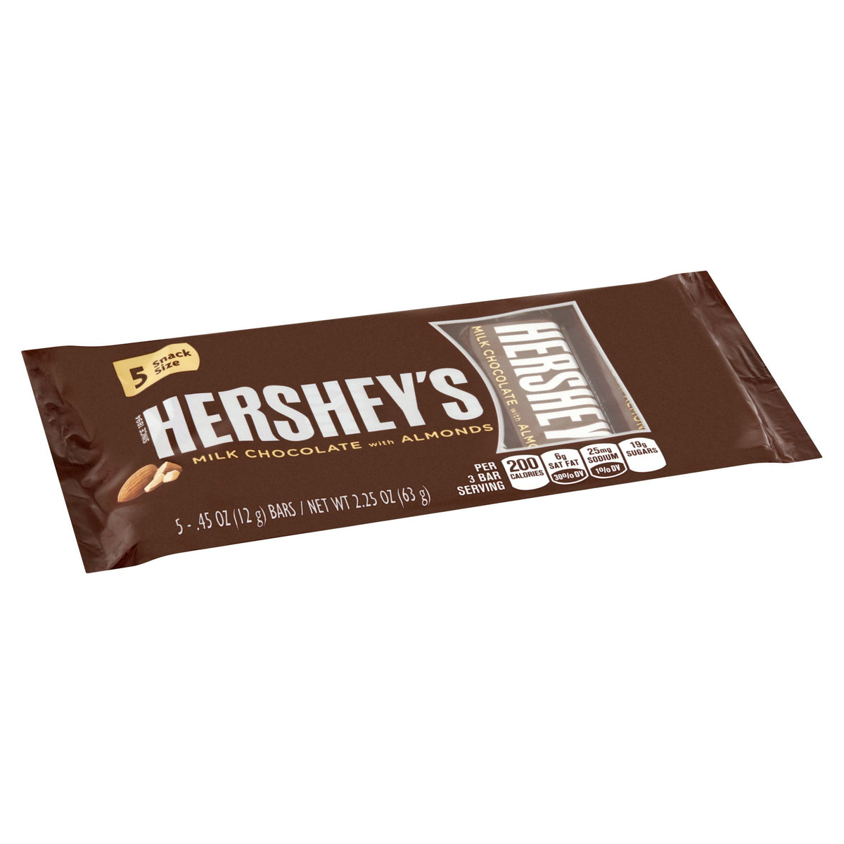 Milk Chocolate with Almonds Snack Size 5 x .45 oz (2.25 oz) by HERSHEY'S – 0.45 Ounce (Pack of 5), Pack of 5
