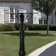 Hanford Rust Free Cast Aluminum Mailbox Post with Fluted Base and Scroll Supports to Mount 2 Mailboxes by Qualarc – 3"L x 22"W x 72"H, Aluminum, Black