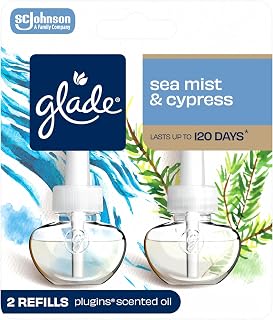 Glade PlugIns Refills Air Freshener, Sea Mist & Cypress, Scented and Essential Oils for Home and Bathroom, 0.67 Fl Oz, 2 Count